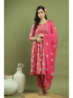 Rajnandini - Womens Pink and White Pure Cotton Printed Kurta and Pant with Dupatta (Set of 3)