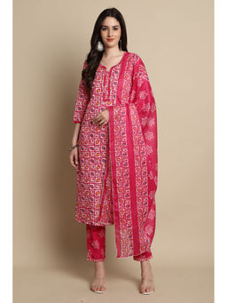 Rajnandini - Womens Pink Cotton Blend Jaipuri Printed Kurta and Pant with Dupatta (Set of 3)