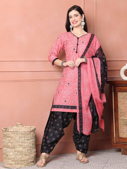Rajnandini - Pink Cotton Blend Printed Patiala Kurta with Salwar and Dupatta (Set of 3)
