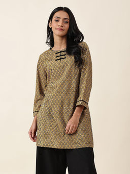 Fabindia - Mustard Cotton Printed Bagru Short Kurta