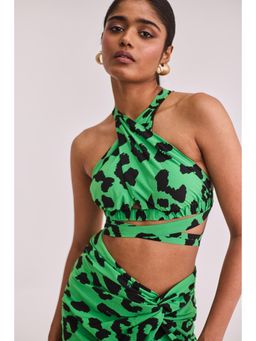 Urban Suburban - Printed Wrap Tie Up Crop Top