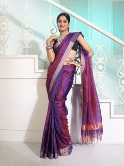 CHARUKRITI - Purple Silk Matka Handwoven Saree with Woven Zari Designs with Unstitched Blouse