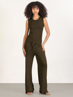 SHOWOFFFF - Women Olive Solid Co-Ord (Set of 2)