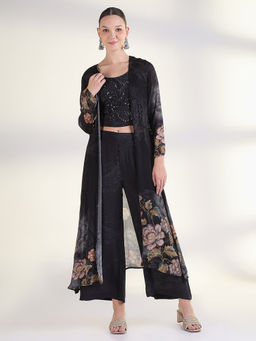 SHOWOFFFF - Women Black Printed Co-Ord (Set of 3)
