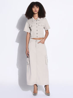 SHOWOFF - Women Cream Solid Top with Skirt (Set of 2)