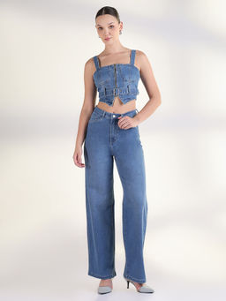 SHOWOFF - Women Blue Solid Co-Ord (Set of 3)