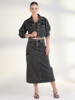 SHOWOFF - Women Grey Solid Top with Skirt and Jacket (Set of 3)