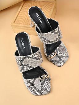 ROCIA - Beige Women Snake Print Block Heels