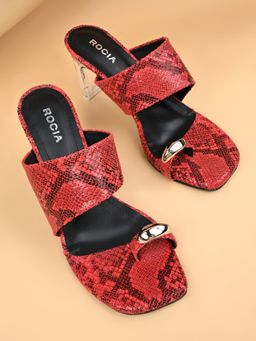 ROCIA - Red Women Snake Print Block Heels