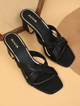 ROCIA - Black Women Knotted Block Heels