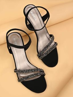 ROCIA - Black Women Diamond Braided Acrylic Block Heels