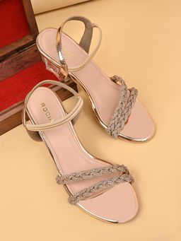 ROCIA - Rose Gold Women Diamond Braided Acrylic Block Heels