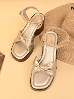 ROCIA - Gold Women Classic Knotted Wedges Heels