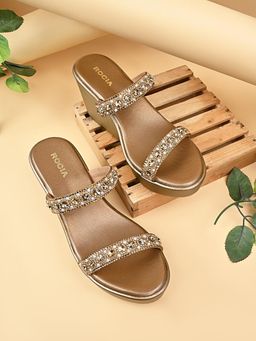 ROCIA - Antique Gold Women Wedges Heels