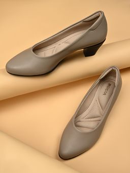 ROCIA - Grey Women Classic Round Toe Block Pump Heels