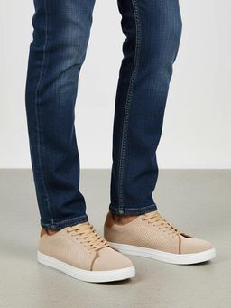 Styli - Men Beige Casual Perforated Lace-Up Sneakers