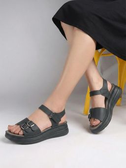 SHUZ TOUCH - Women Black Comfort Sandals