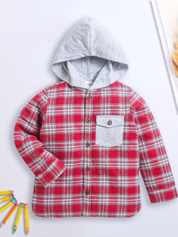 Nino Bambino - Checks Cotton Full Sleeve Shirt With Hoodie Red