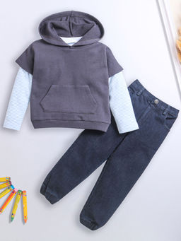 Nino Bambino - Organic Cotton Pant With T-Shirts And Hoodie - Black (Set of 3)