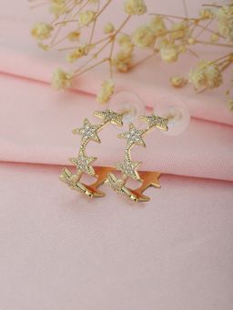 Carlton London - Handcrafted Gold-Plated CZ-Studded Crescent Shaped Half Hoops