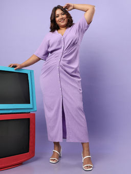 Instafab Plus - Women Pink Button Front Ruched Dress