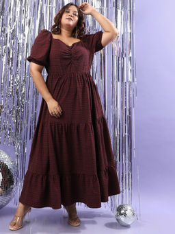 Instafab Plus - Women Maroon Red Three Tier Dress