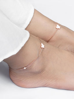 RACHIVA - 925 Sterling Silver Rose Gold Butterfly Cz Anklet