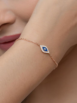 RACHIVA - 925 Sterling Silver Rose Gold Evil Eye Bracelet