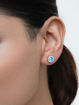 RACHIVA - 925 Sterling Silver Aquamarine Orchid Stud Earrings