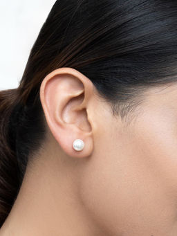 RACHIVA - 925 Sterling Silver White Pearl Button Stud Earrings