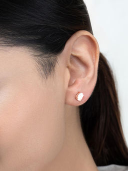 RACHIVA - 925 Sterling Silver Rose Gold Oblate Solitaire Earrings