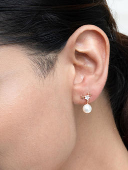 RACHIVA - 925 Sterling Silver Rose Gold Celestial Pearl Earrings