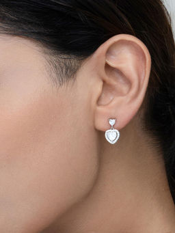 RACHIVA - 925 Sterling Silver Cz Heart Halo Drop Earrings