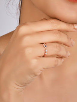 RACHIVA - 925 Sterling Silver Rose Gold Leafage Zircon Ring