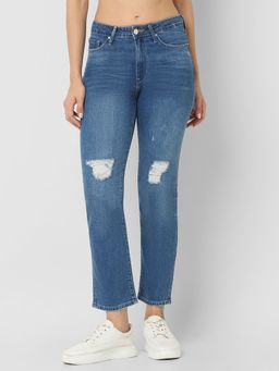 Spykar - Women Slim Fit Mid-Rise Mildly Distressed Heavy Fade Jeans