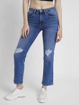 Spykar - Women Whiskers And Chevrons Slim Fit Mid-Rise Stretchable Jeans