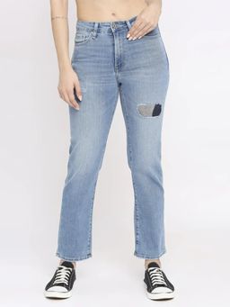 Spykar - Women Light Blue Straight Fit Highly Distressed Mid Rise Jeans