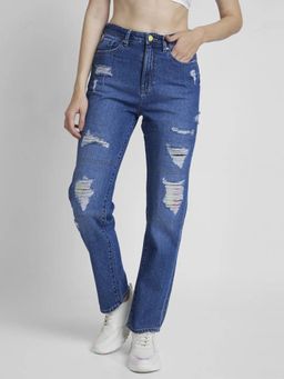 Spykar - Women Straight Fit High-Rise Highly Distressed Light Fade Stretchable Jeans