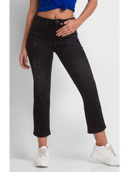 Spykar - Black Cotton Straight Fit Ankle Length Jeans For Women