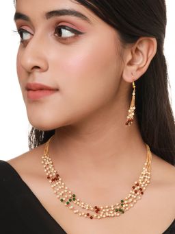 VIRAASI - Gold Plated Multi Color Pearl Necklace with Earrings for Women and Girls (Set of 2)