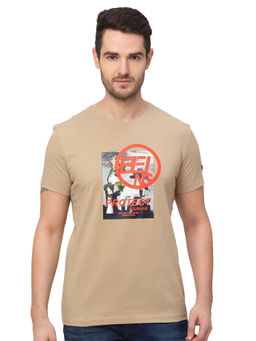 Being Human - Men Printed Khaki T-Shirt