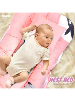 BAYBEE - Peach Mosquito Net & Neck Pillow for New Born Baby