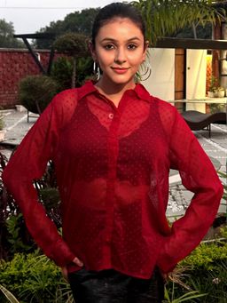 Tandul - Women Maroon Georgette Textured Shirt