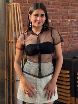 Tandul - Women Black Net Plain Shirt