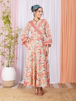 BOHOLYFE - Women Multi-Color Paisley Printed V-Neck Dress