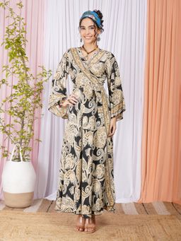 BOHOLYFE - Women Black Paisley Printed V-Neck Dress