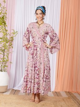 BOHOLYFE - Women Pink Paisley Printed V-Neck Dress