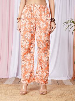 BOHOLYFE - Women Orange Polyester Blend Floral Regular Fit Pant