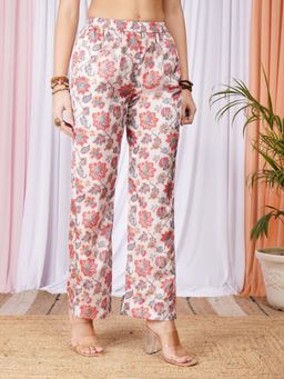 BOHOLYFE - Women Beige Polyester Blend Floral Regular Fit Pant