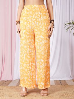 BOHOLYFE - Women Yellow Viscose Rayon Floral Relaxed Fit Pant